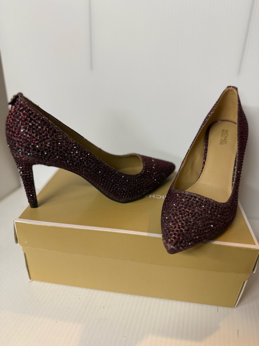 Michael Kors Burgundy Crystal Pointed Toe Pumps - Picture 4 of 6